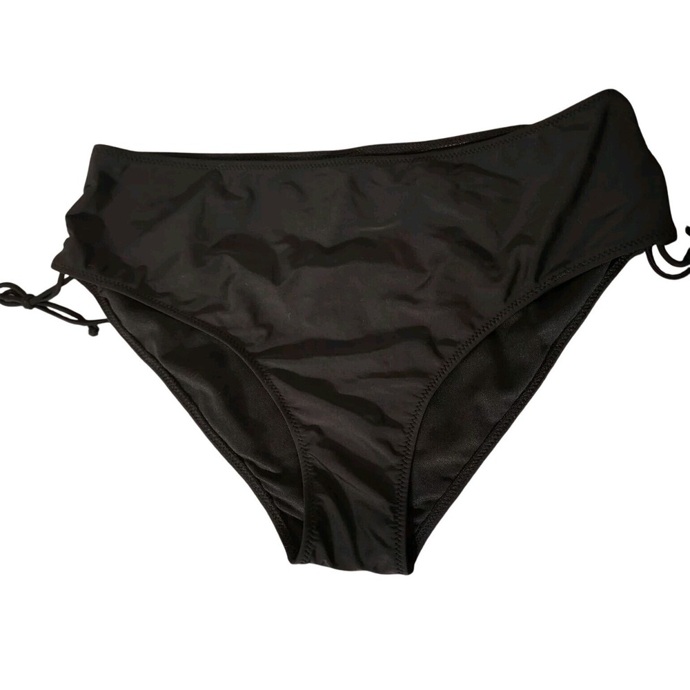 Black High Waist Bikini Bottoms Ruched Sides‎ Tie Swimsuit Beachwear Size XXL